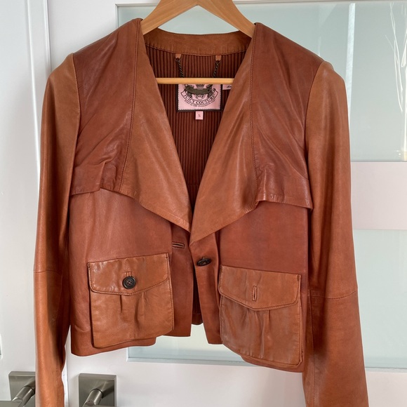 Authentic Juicy Couture cognac genuine leather jacket - Picture 1 of 4